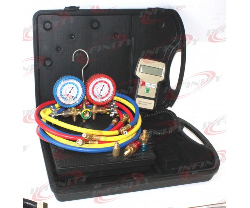 AC Manifold Gauge Set R134a R22 R12 HVAC W/ Digital Refrigerant Charging Scale 